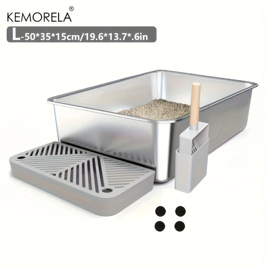 1PC 6-Inch Stainless Steel Cat Litter Box with Scoop Pedal