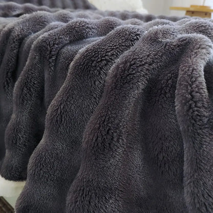 Solid Color Flannel Rabbit Fur Blanket Nap Cover Coral Fleece