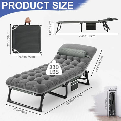 Camping Cot with Mattress, 4-Position, Portable Sleeping Cot for Camp, Beach