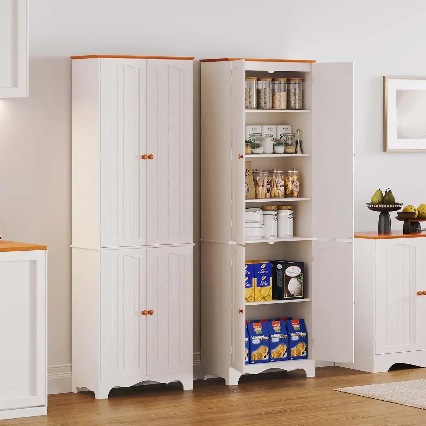 72" Kitchen Pantry Cabinet, Freestanding Storage Cabinets