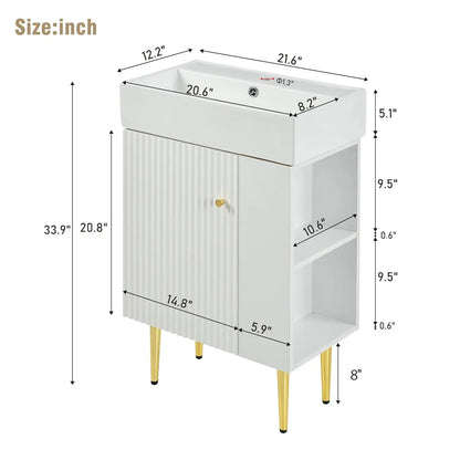 21.6" Bathroom Vanity with Single Sink, Standing Cabinet W /  Side Storage