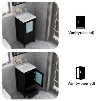 16" Modern Black Bathroom Vanity with Sink Faucet Drain