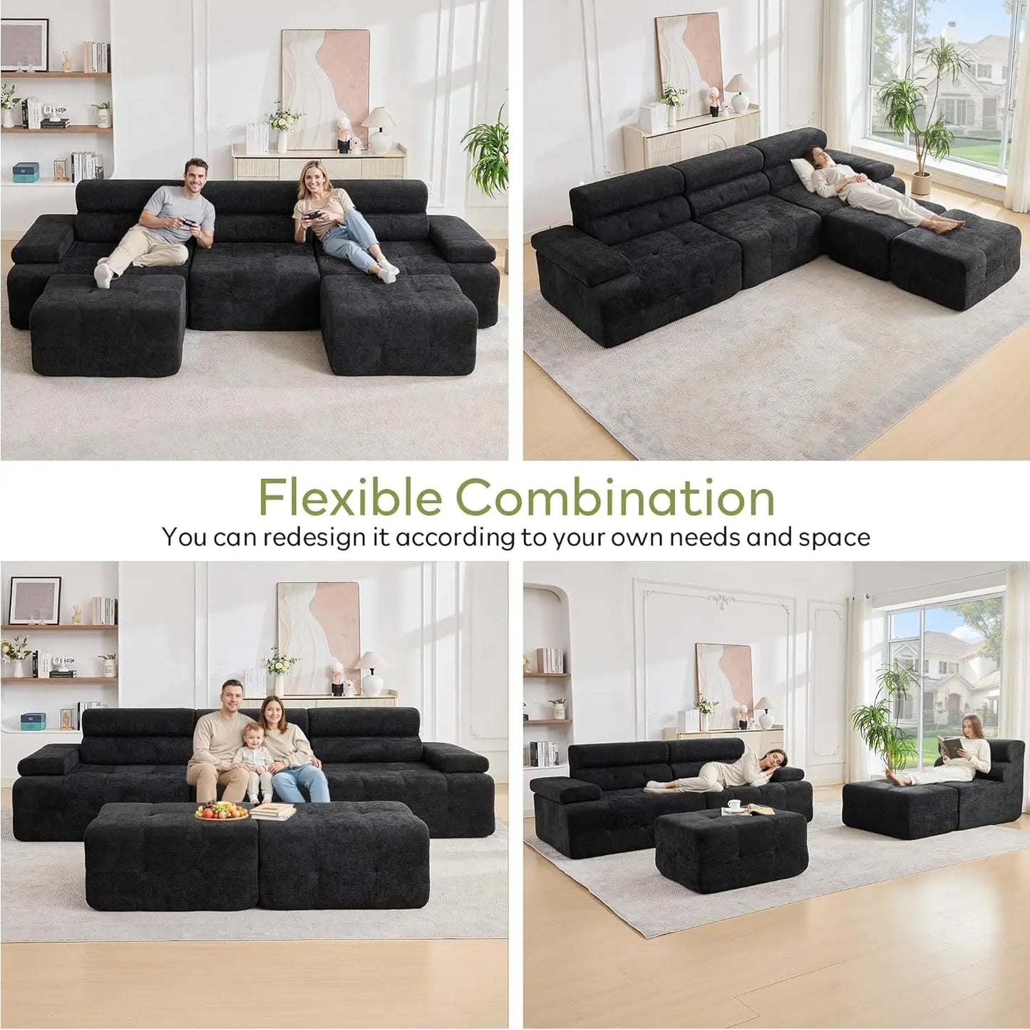 134" Boneless Couch with Ottoman & Higher Backrest