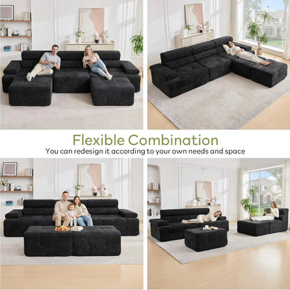 134" Boneless Couch with Ottoman & Higher Backrest
