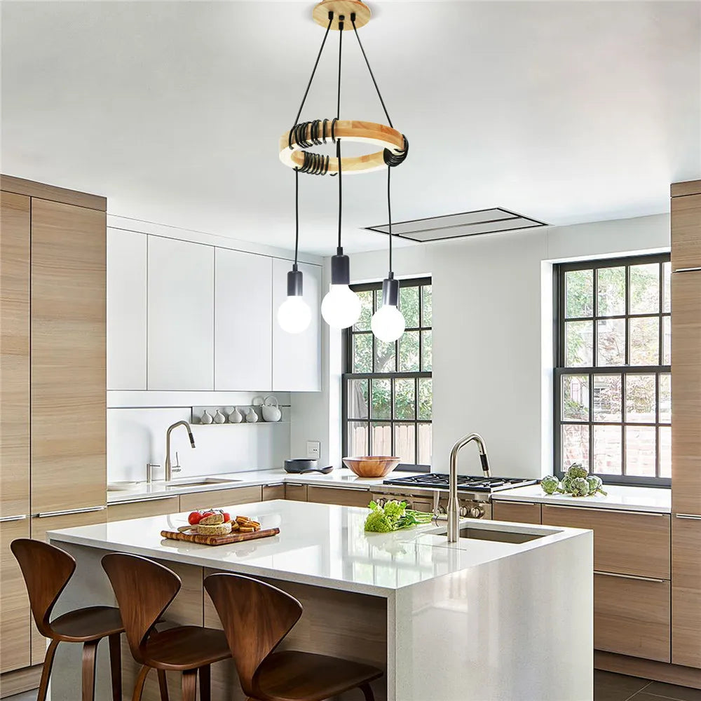 Modern Pendent Light Wooden Circle Chandelier Lighting