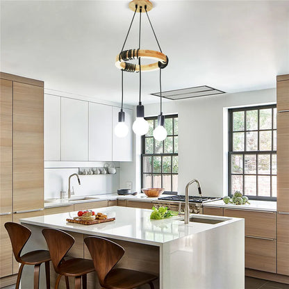 Modern Pendent Light Wooden Circle Chandelier Lighting