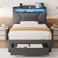 "Twin size bed frame W / storage &upholstered headboard, including drawers, charging station & led lighting"