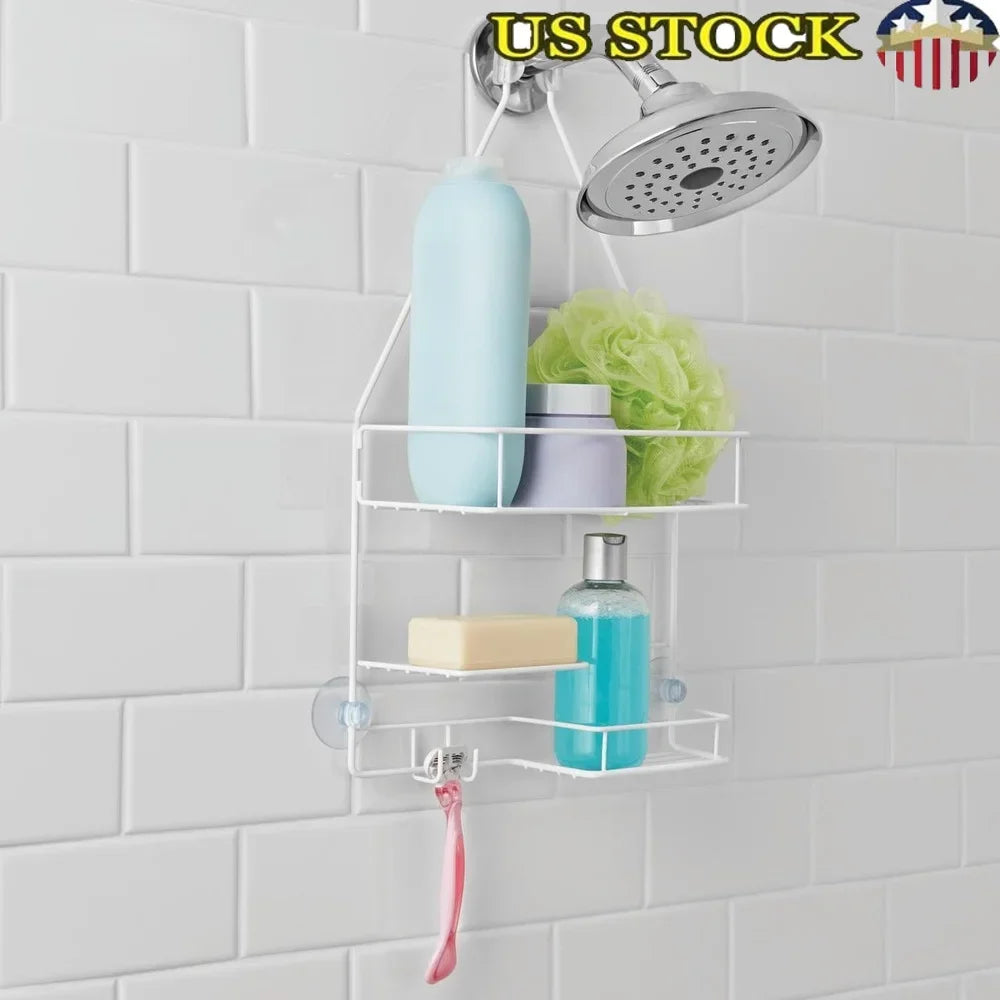 Over Shower Caddy with 2 Shelves Soap Tray Hooks Rust Resistant