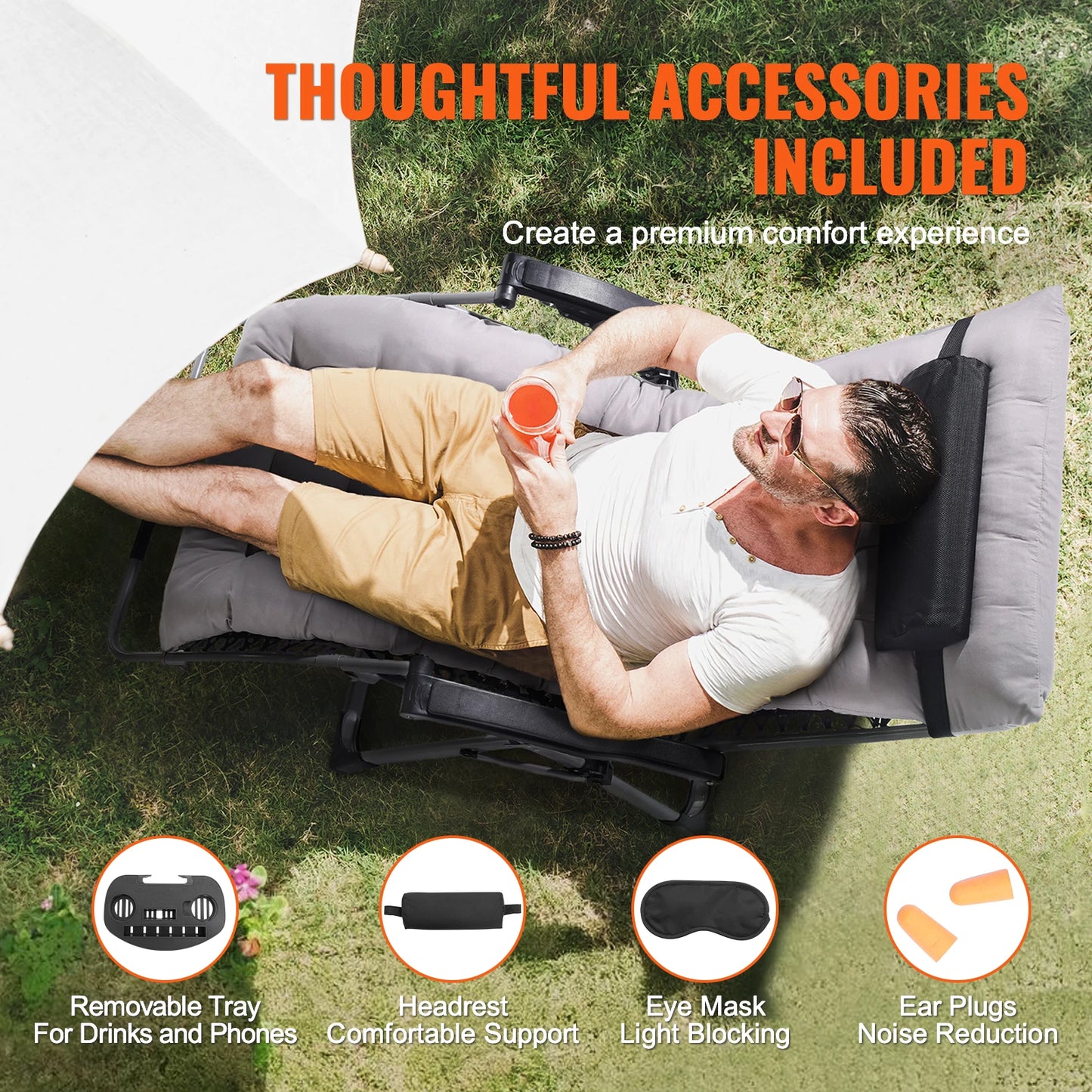 Zero Gravity Adjustable Chair with Cushion Footrest and Cupholder