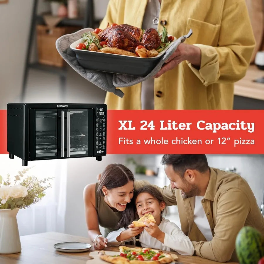 Large 24L Capacity Toaster Oven Air Fryer Combo W / 17 Cooking Presets & 1700W
