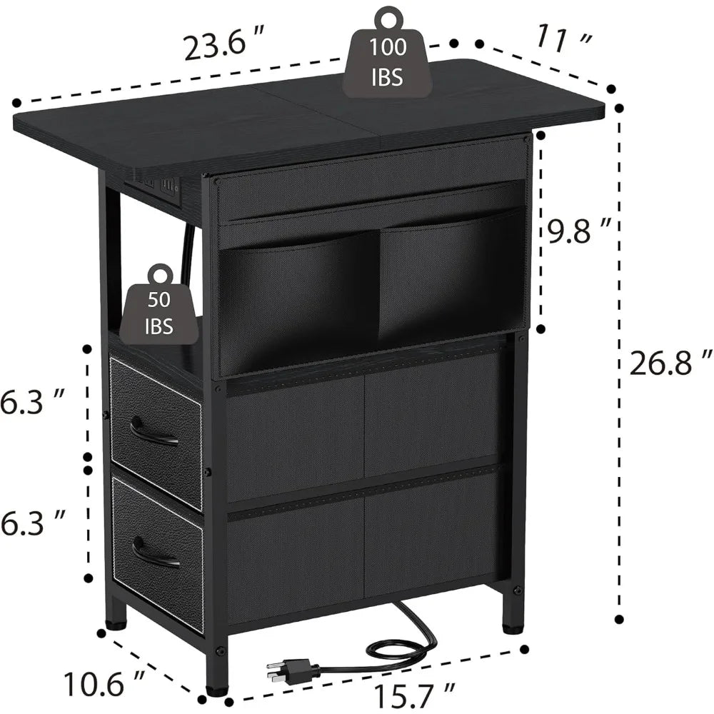 Narrow Nightstand Bedside Tables with Storage Pocket