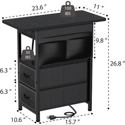 Narrow Nightstand Bedside Tables with Storage Pocket