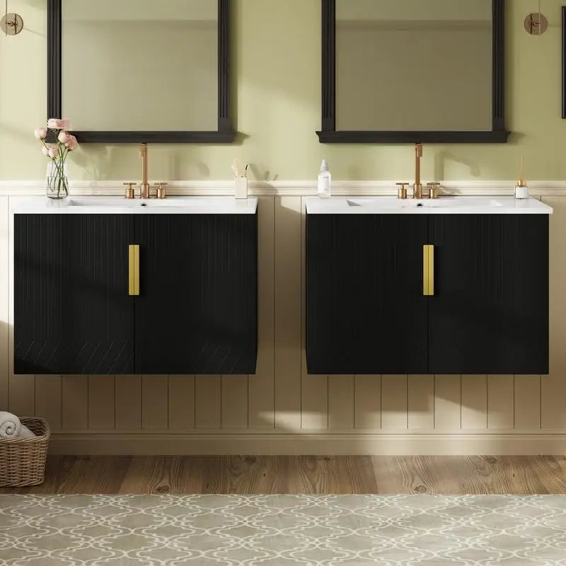 60" Vintage Bathroom Vanity Set with Separate Ceramic Sink, 3 Holes Single Sink