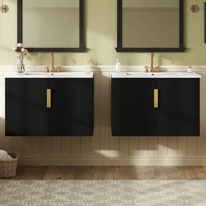60" Vintage Bathroom Vanity Set with Separate Ceramic Sink, 3 Holes Single Sink