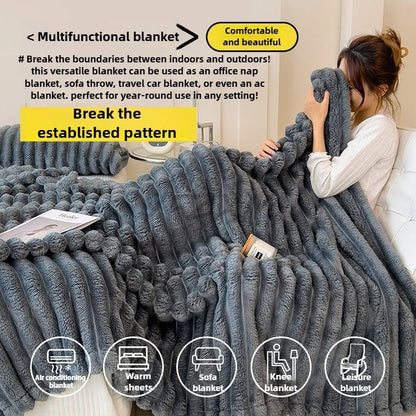 Solid Thickened Wide Striped Flannel Multifunctional Blanket