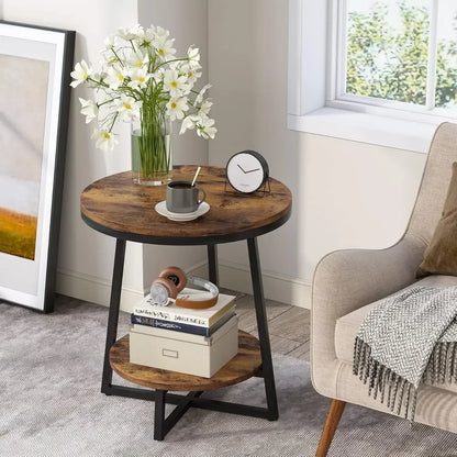 Customizable End Table, 2 Tier Round Side Table with Storage Shelf