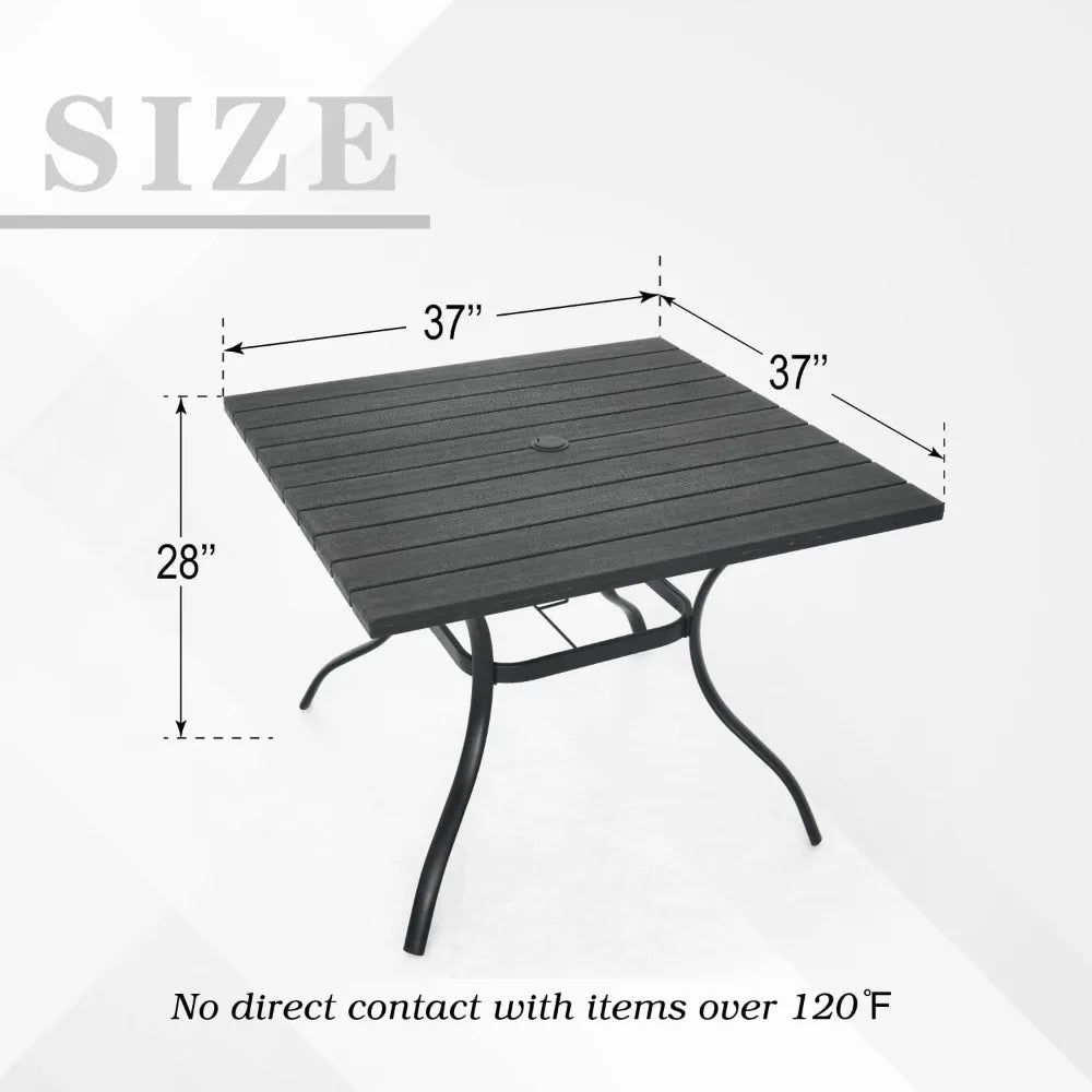 Outdoor Dining Table with 1.6 Umbrella Hole, Picnic Table Brown Plastic