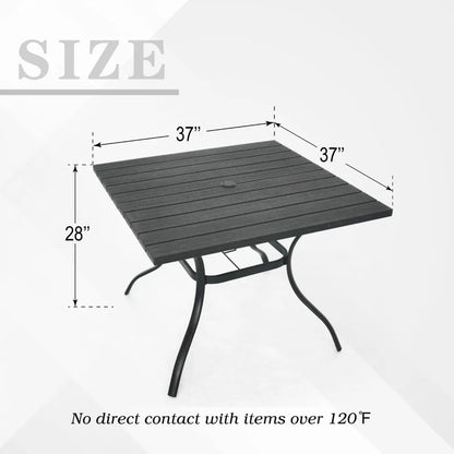 Outdoor Dining Table with 1.6 Umbrella Hole, Picnic Table Brown Plastic