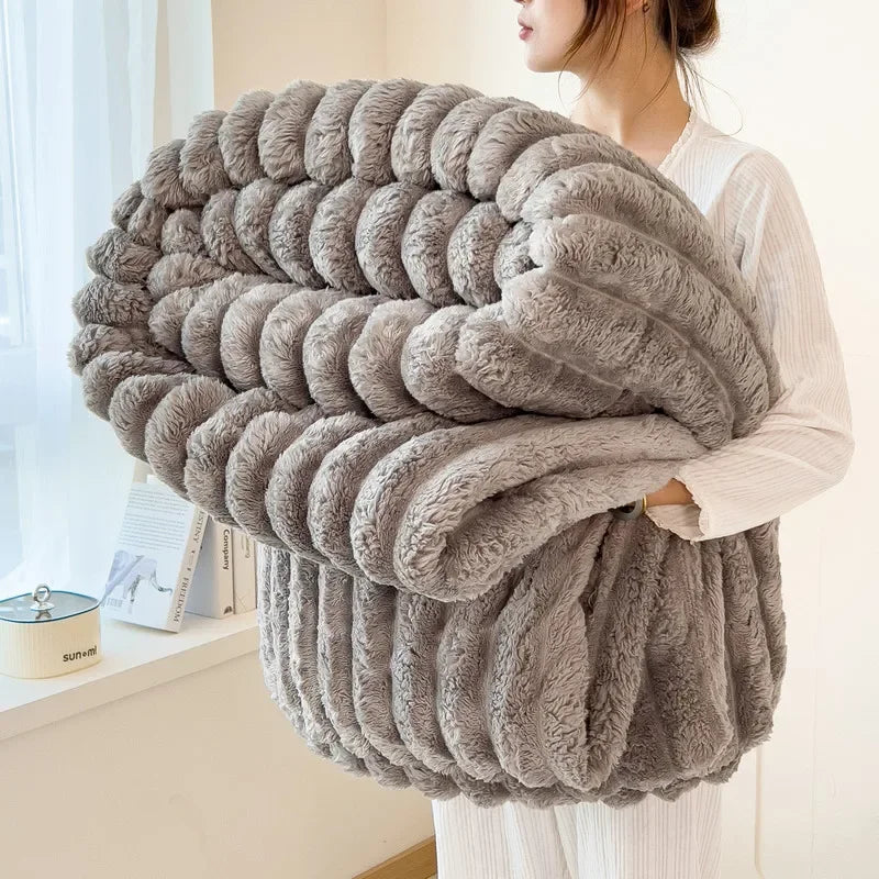 Solid Thickened Wide Striped Flannel Multifunctional Blanket