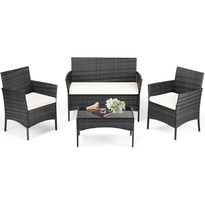 JHK 4 Piece Outdoor Patio Furniture Set with Soft Cushion and Glass Table