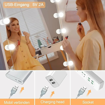 Makeup Mirror LED Light Bulbs Vanity Lights USB Charging Bathroom Dressing Table Lighting Dimmable LED Vanity Mirror Light
