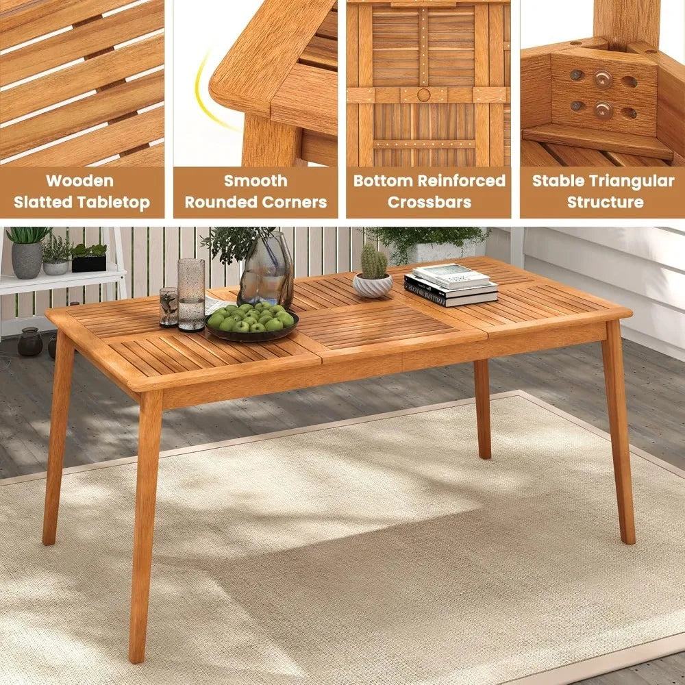 Outdoor Acacia Wood Dining Table for 6 People, 67” x 35”