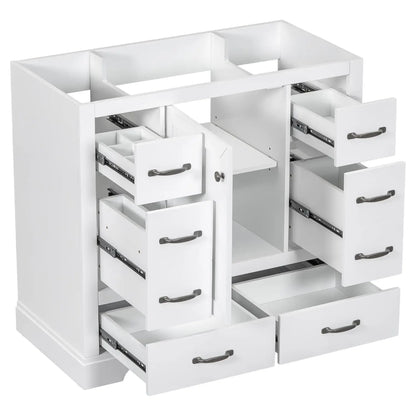 36 Inch Bathroom Vanity Cabinet Base White Storage 1 Door 6 Drawers, Customized