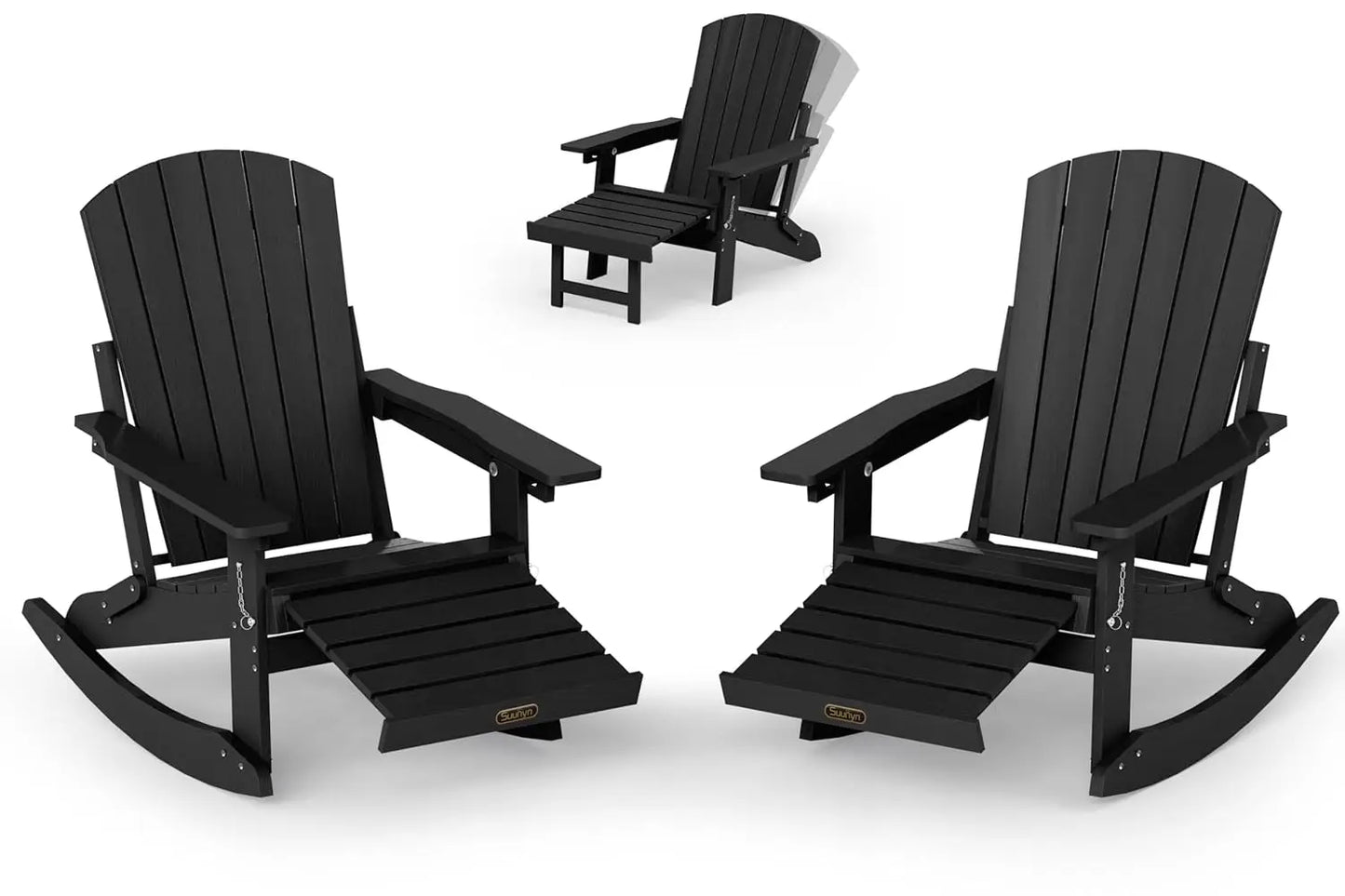 Adirondack Rocking Chair with Retractable Ottoman Set