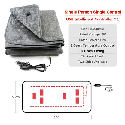 USB Electric Heating Blanket Overheat Protection Plush Winter Warm-up Adjustable Temperature