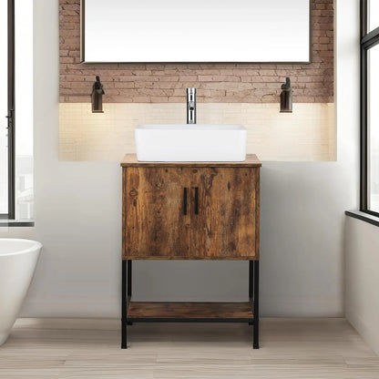 Rustic Brown 24" Bathroom Vanity & Cabinet Set w/ Shelf & Vessel Sink