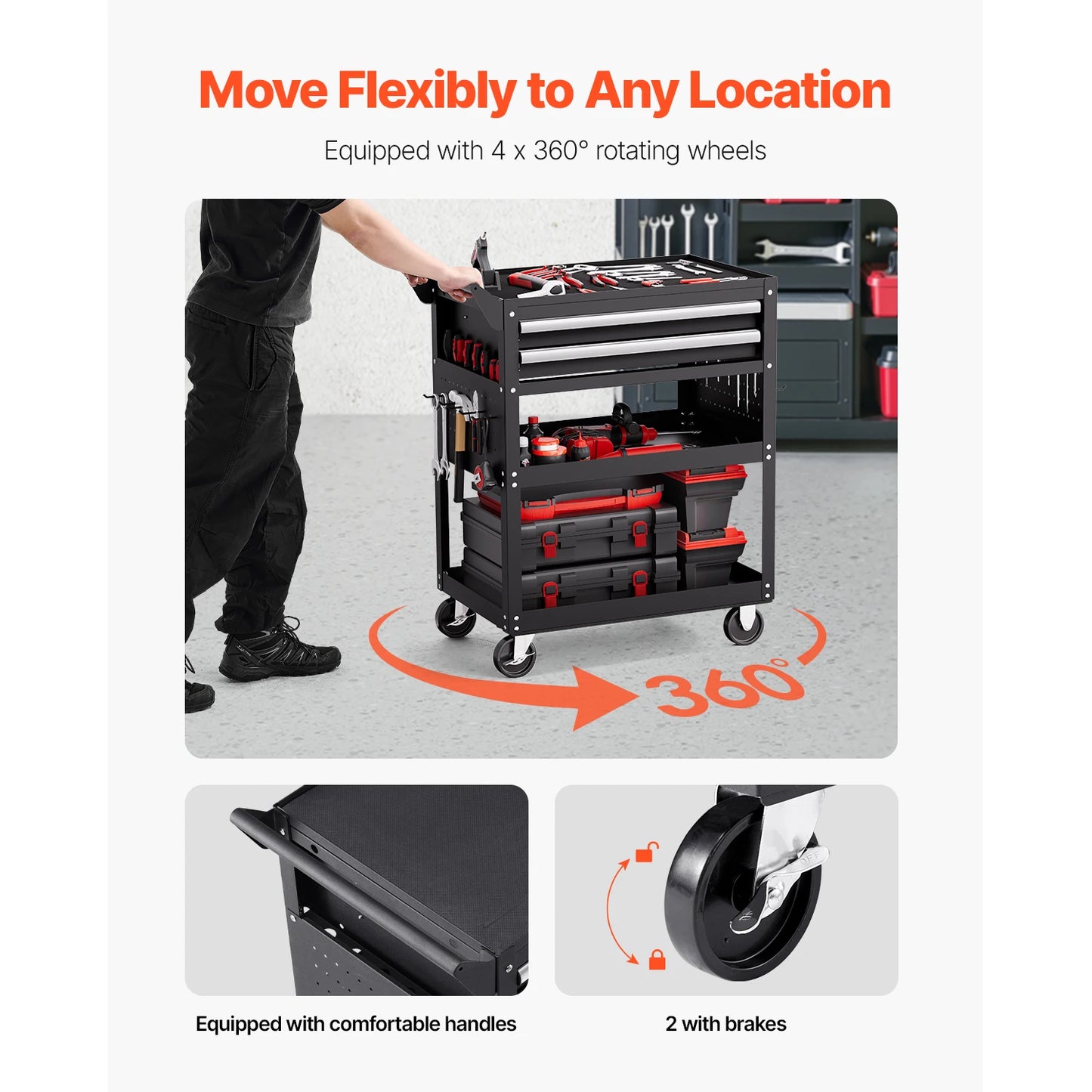 SucceBuy 5-Tier Tool Chest 2-Drawer Rolling Tool Work Cart