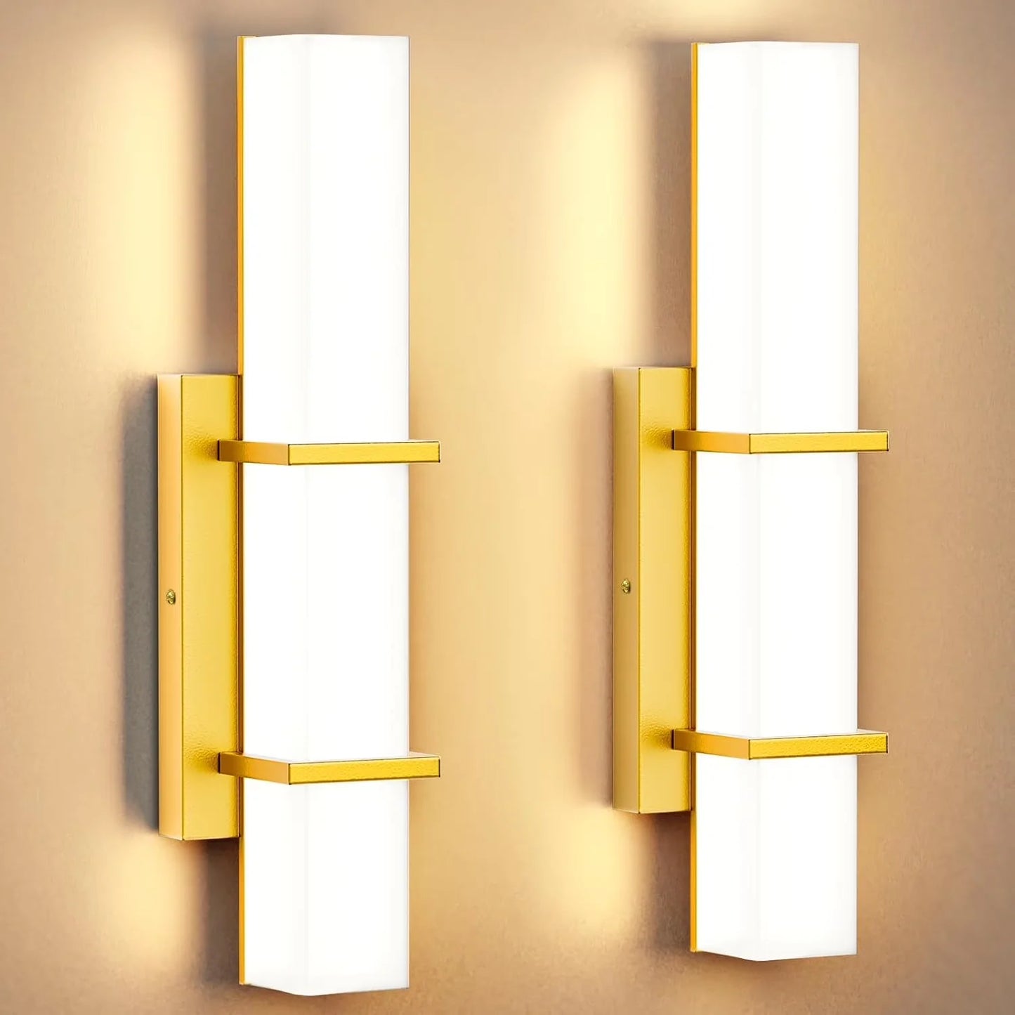Modern LED Wall Sconce Light, 2-Pack Dimmable Up/Down Gold Vanity Light Fixture,