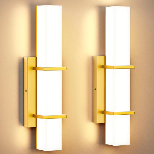 Modern LED Wall Sconce Light, 2-Pack Dimmable Up/Down Gold Vanity Light Fixture,