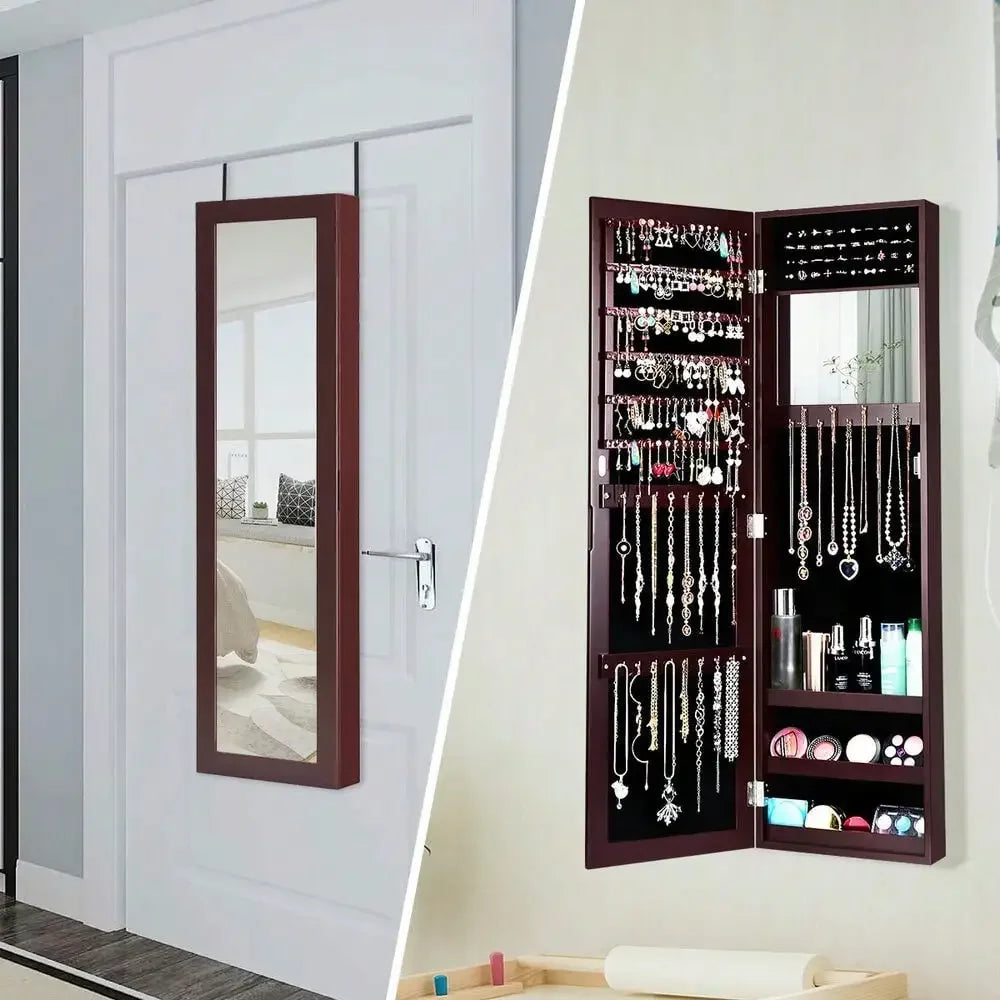 Mirrored Jewelry Cabinet & Storage Organizer Wall or Door Mounted
