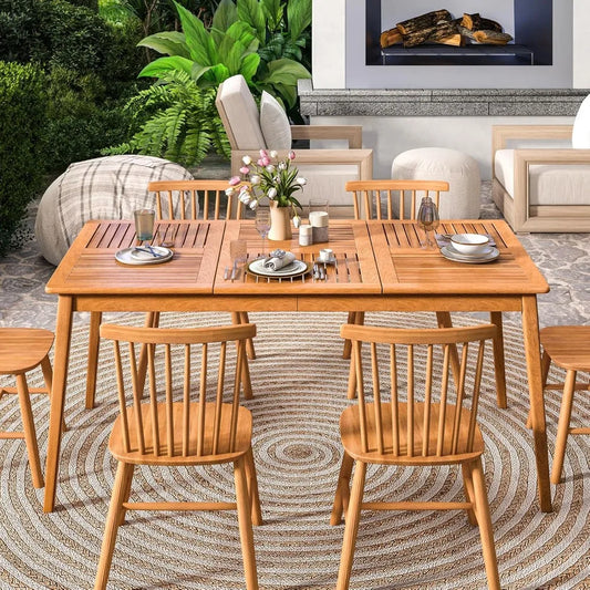 Outdoor Acacia Wood Dining Table for 6 People, 67” x 35”