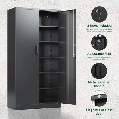 Metal Storage Cabinets W / Lock Doors Adjustable Layers Shelves