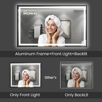 20"x 28" LED Bathroom Mirror w/ Black Frame, Front Light & Backlit,