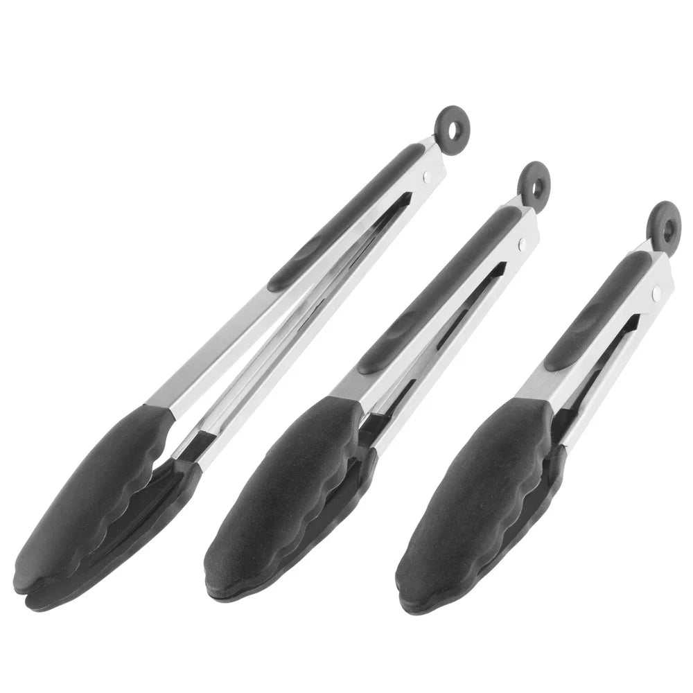 3 Piece Stainless Steel Kitchen Tongs Nonstick Grip Cooking Grilling Serving and Baking