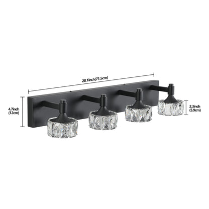 LED Vanity Light Modern 4-Light Matte Black Fixture with Crystal Glass Shades